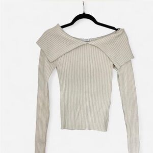 Reserved Cream Ribbed Off-Shoulder Sweater